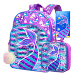AGSDON Girls Mermaid Backpack Front View