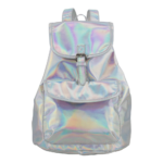 BJX Iridescent Silver Holographic Flap Backpack - Front View