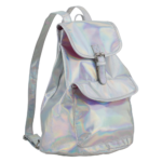 BJX Iridescent Silver Holographic Flap Backpack - Side View