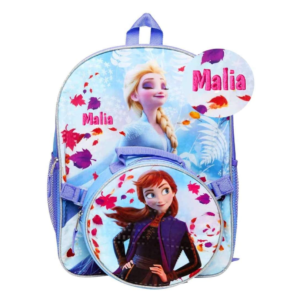 DIBSIES Vista frontal de la mochila Frozen personalizada con bolsa de almuerzo redonda