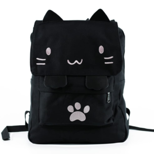 Demon Chest Cat Embroidery Canvas Backpack Front View
