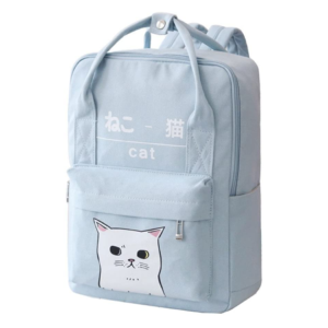 E-youth Kawaii Cat Canvas School Backpack Front View