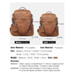 FADEON Women Leather Backpack Dimension View