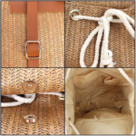 Felice Ann Vista detallada de la mochila de tejido de paja