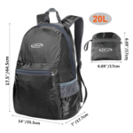 G4Free 20L Packable Hiking Backpack Side Dimension View