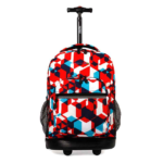 J World New York Sunrise Rolling Backpack Front View