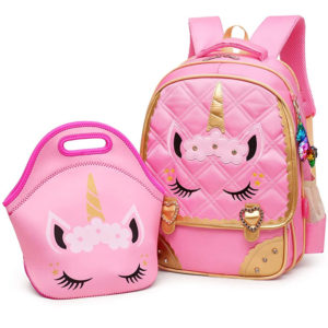 Moonmo Unicorn Girls Backpack with Lunch Bag Front View
