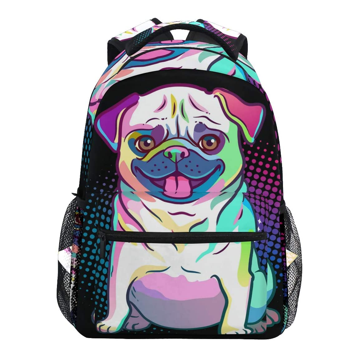 Senya Pug Dog Pop Art Style Backpack Front View