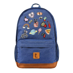 Staples Dalton Denim Backpack with Patches Front View