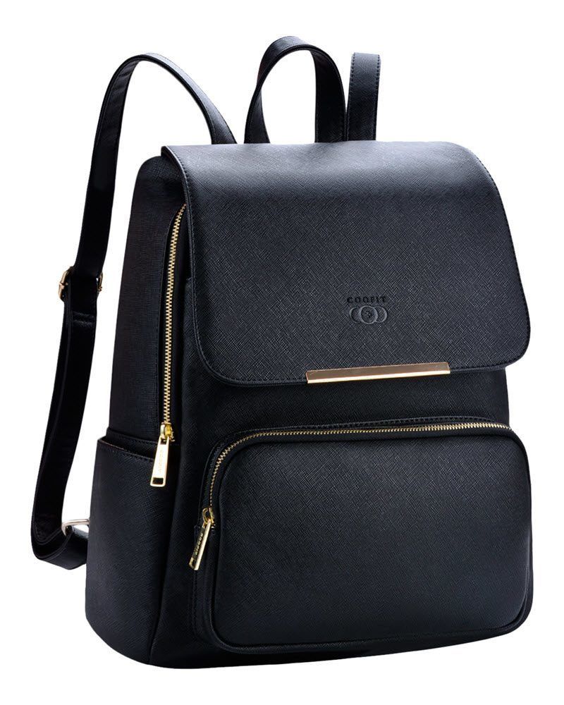 COOFIT Black Faux Leather Backpack