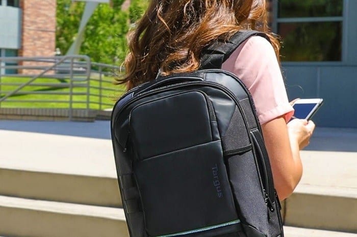 Girl with an ergonomic backpack.
