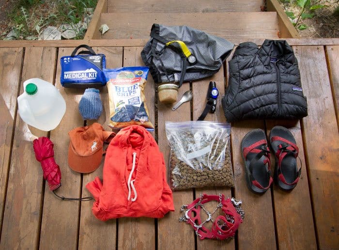 Packing your backpack for hiking.